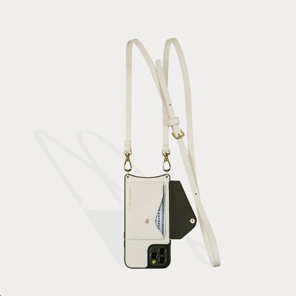 Ivory/Gold Donna Bandolier Iphone 15 ProMax Phone Case Strap Airpod Pro Case